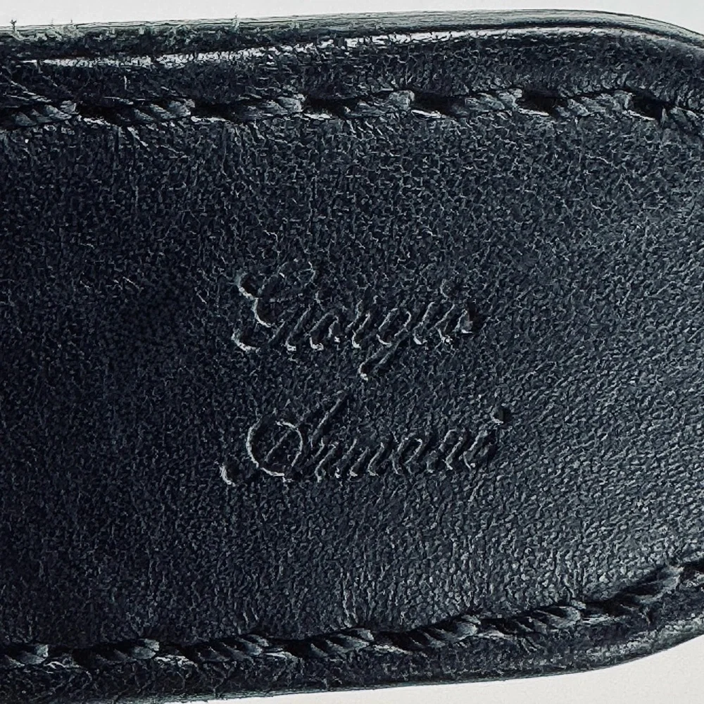 Giorgio Armani Black Braided Woven Leather Belt Silver Buckle